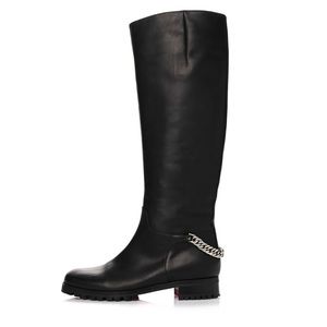 EUC Christian Louboutin Riding knee high Leather boot with chain and red sole